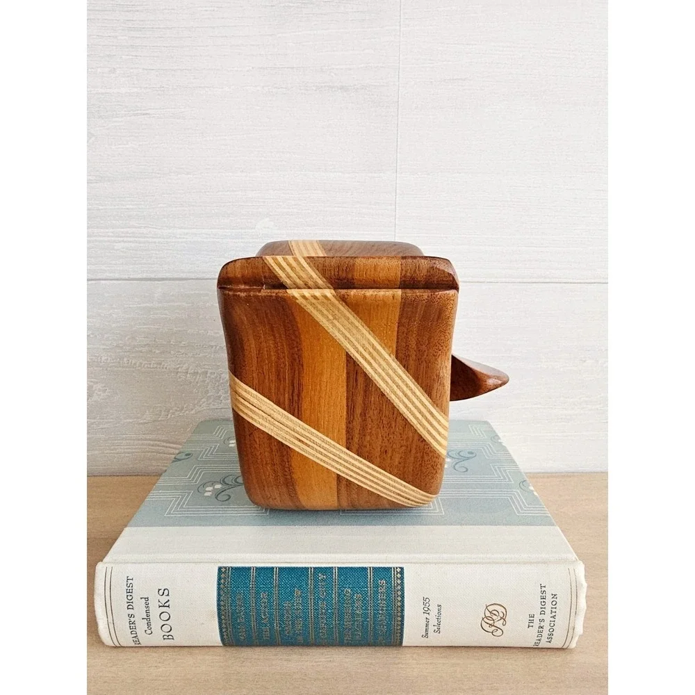 Vintage 3-Piece Bandsaw Handmade Multi-Wood Jewelry Trinket Box With Screw